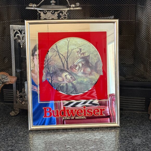 Vintage 1992 Budweiser Advertising Store Display Mirror Crappie Bass Fishing. - Picture 9 of 13
